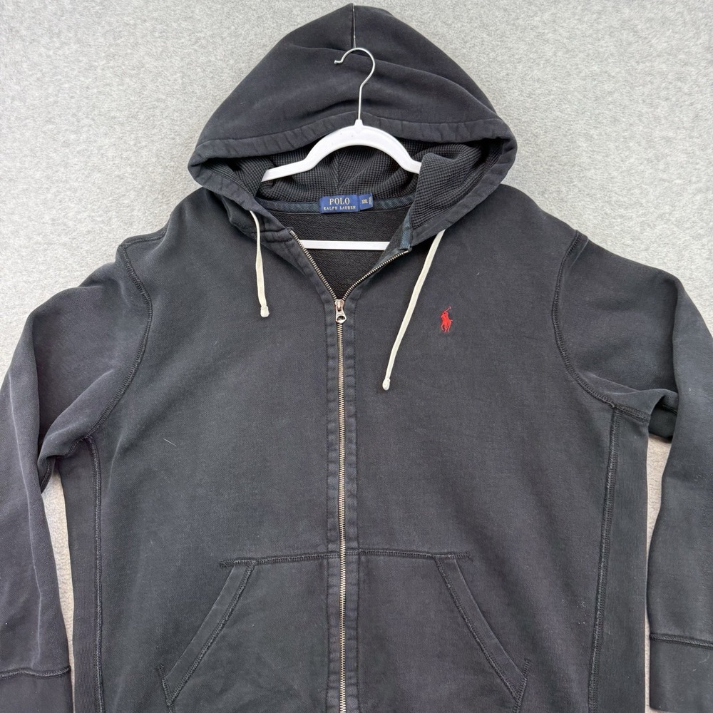 Polo Ralph Lauren Hoodie Men's Black XXL Thermal Full Zip Sweatshirt Pony Heavy